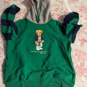 Ralph Lauren men Green and Gray Hoodie with Bear Graphic